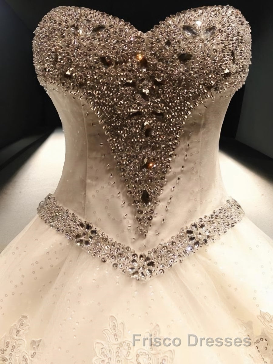 Ball Gown Sweetheart Cathedral Train Tulle Wedding Dress With Sequin
