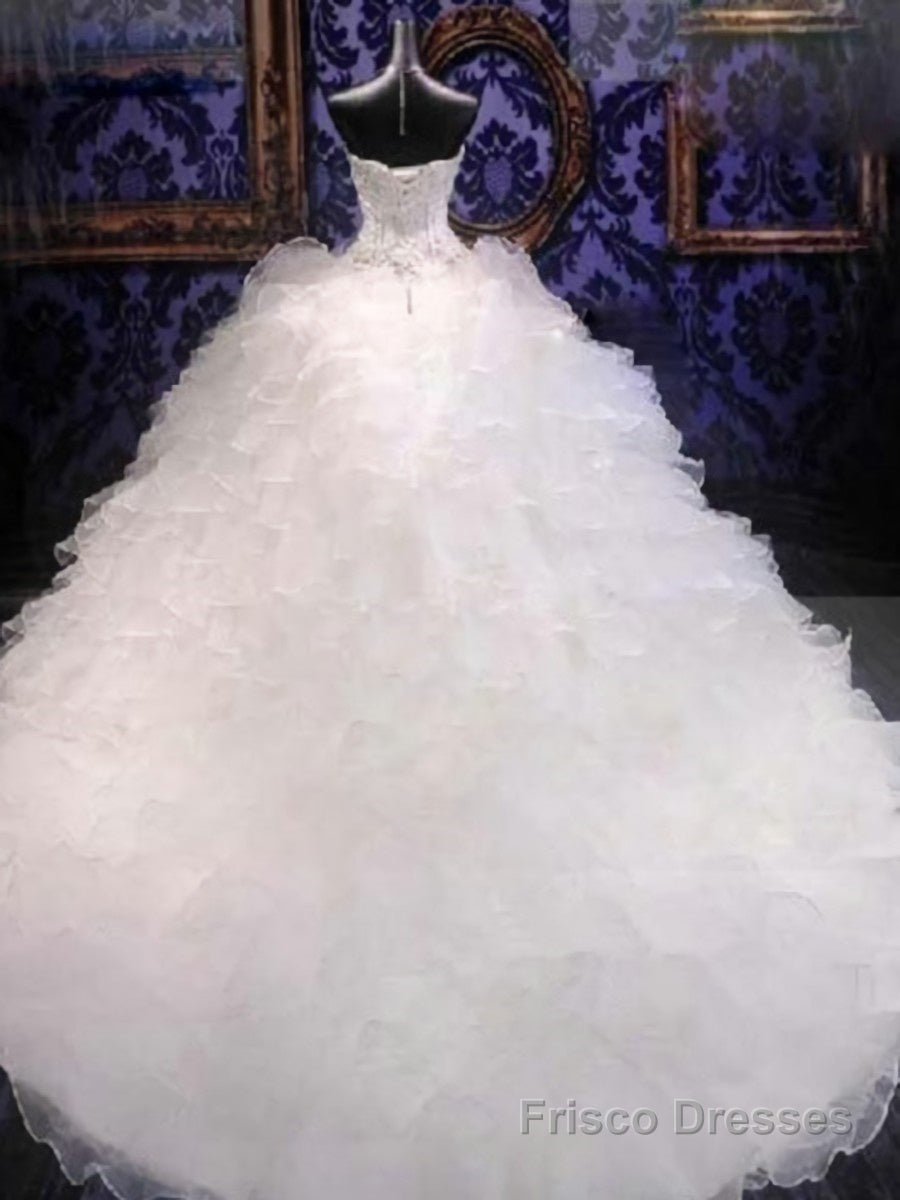 Ball Gown Sweetheart Cathedral Train Organza Wedding Dresses With Beading Secondary image