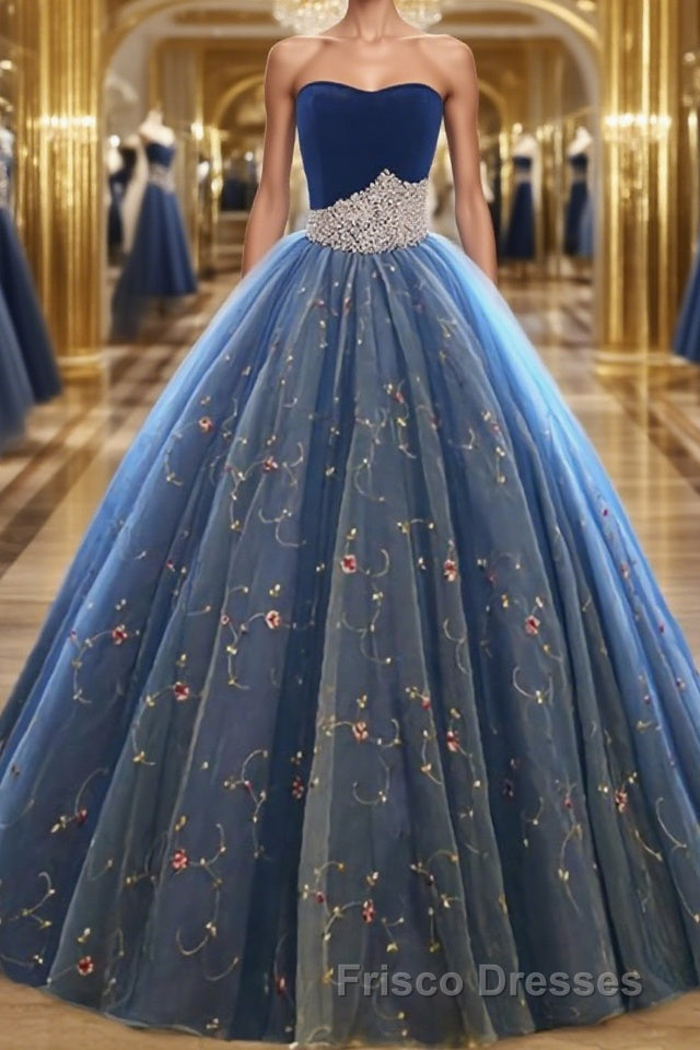Ball Gown Sweetheart Floor-Length Net Formal Prom Dress With Beading