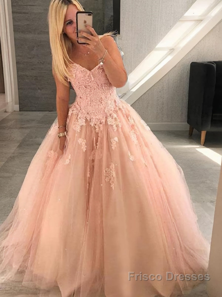 Ball Gown Sweetheart Floor-Length Tulle Evening Dresses With Appliques Lace Main image