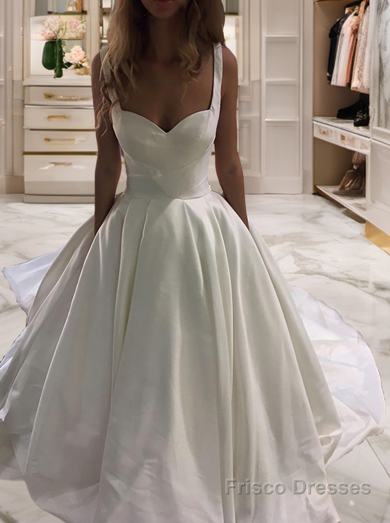 Ball Gown Sweetheart Sweep Train Satin Wedding Dresses Main image