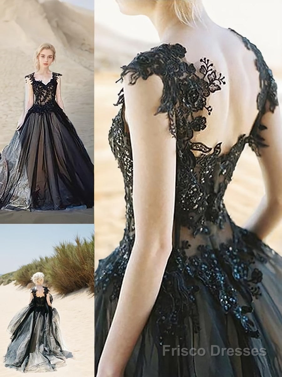 Ball Gown Sweetheart Sweep Train Tulle Evening Dresses With Appliques Lace Main image
