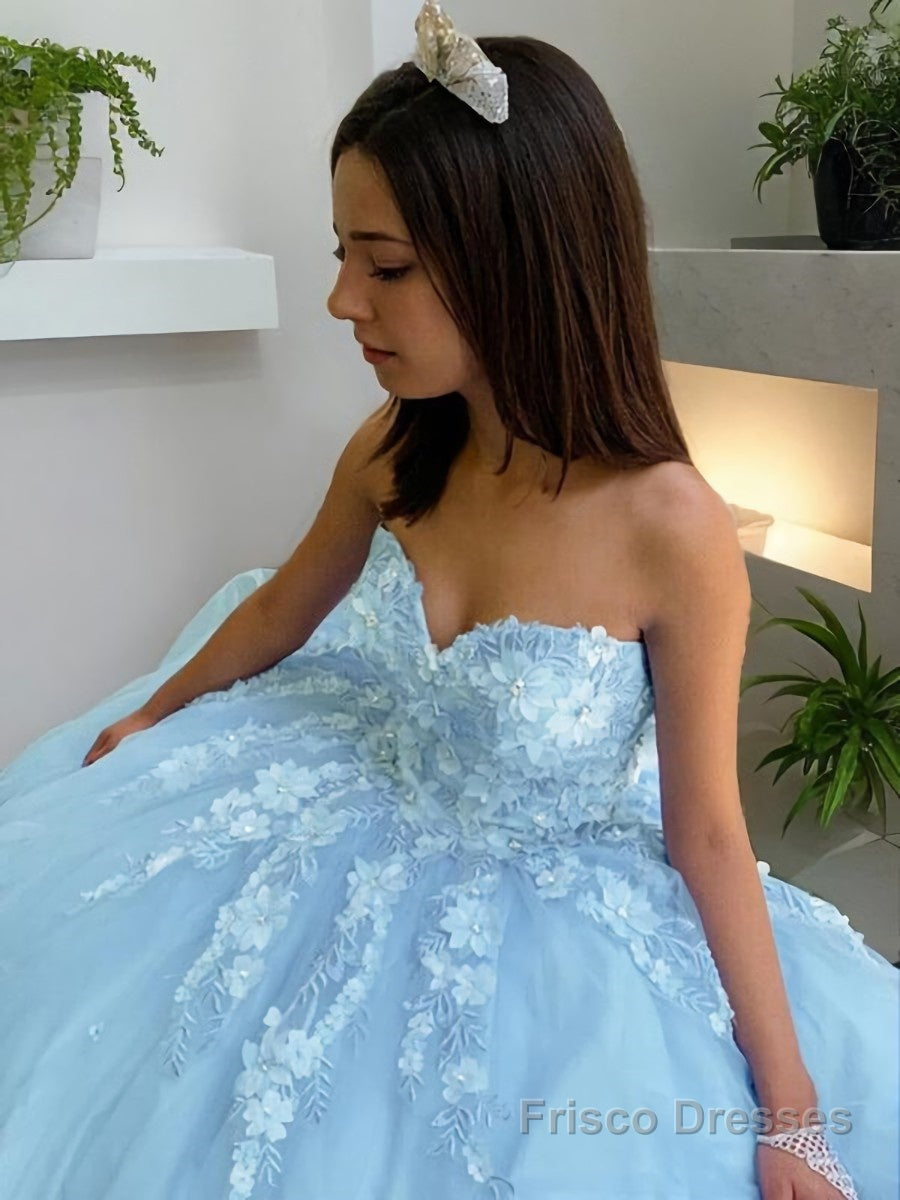 Ball Gown Sweetheart Sweep Train Tulle Prom Dresses With Appliques Lace Secondary image