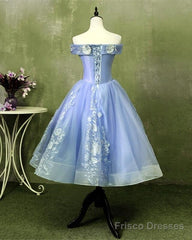 Ball Gown Tea Length Off The Shoulder Embroidery Dress