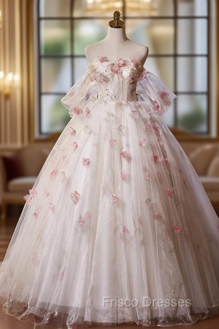 Ball Gown Tulle 3D Flower Off the Shoulder Quinceanera Dress Main image
