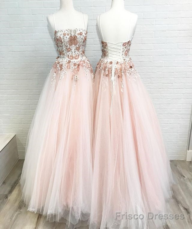 Ball Gown Tulle Long Prom Dresses With Appliques And Beading Main image