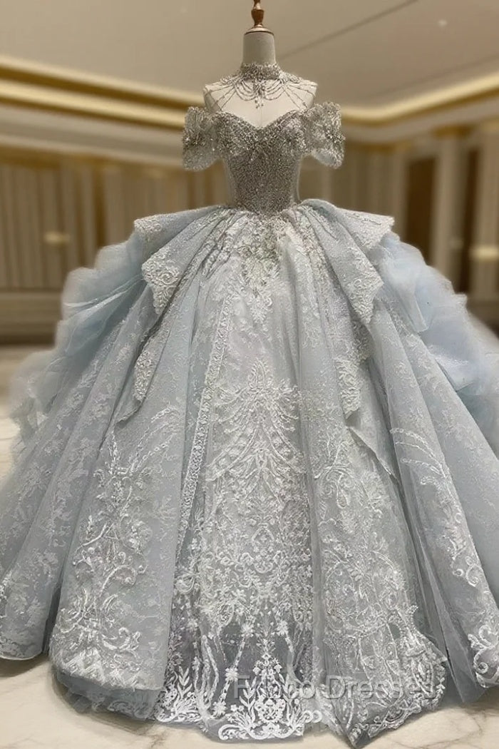 Ball Gown Tulle Off the Shoulder Beading Wedding Dress Main image