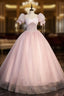 Ball-Gown Tulle  Pink Sweetheart Floor-Length Graduation Birthday Party Dress with Sequined