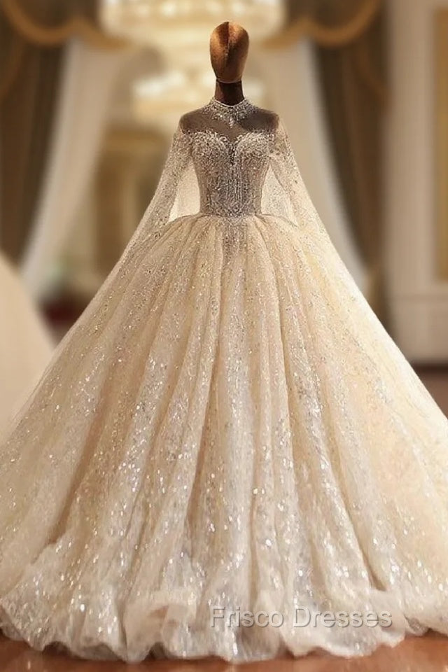 Ball Gown Tulle Sequins High Neck Wedding Dress Main image