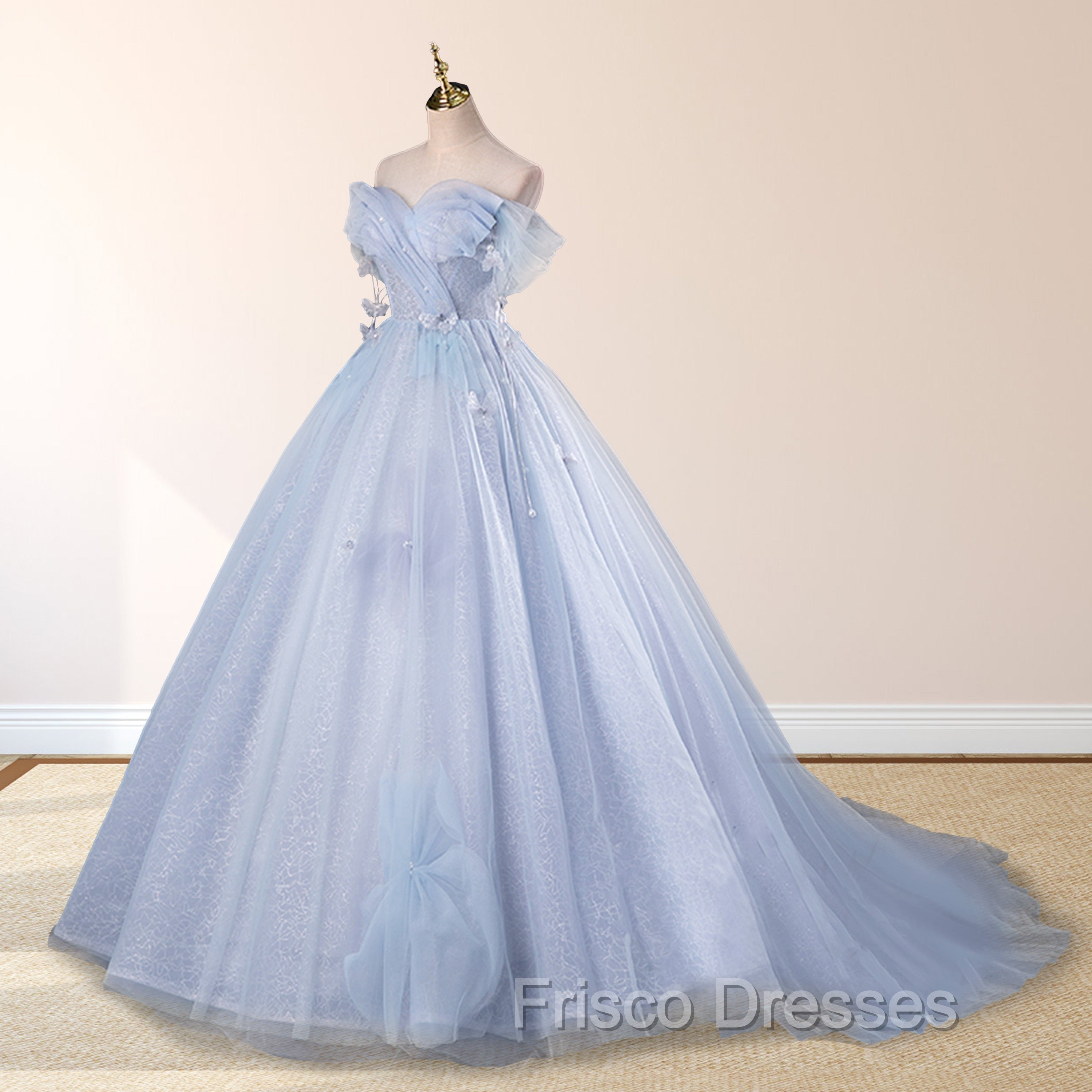 Ball-Gown Tulle Sweetheart Floor-Length Pearls Butterflies Quinceanera Dress with Appliqued Secondary image