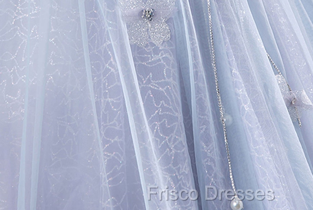 Ball-Gown Tulle Sweetheart Floor-Length Pearls Butterflies Quinceanera Dress with Appliqued