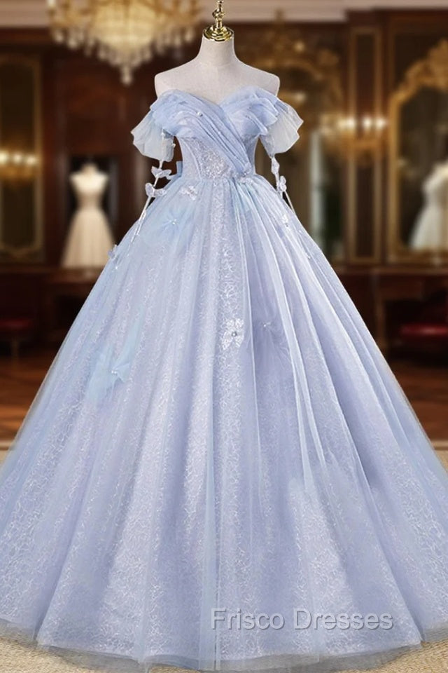 Ball-Gown Tulle Sweetheart Floor-Length Pearls Butterflies Quinceanera Dress with Appliqued