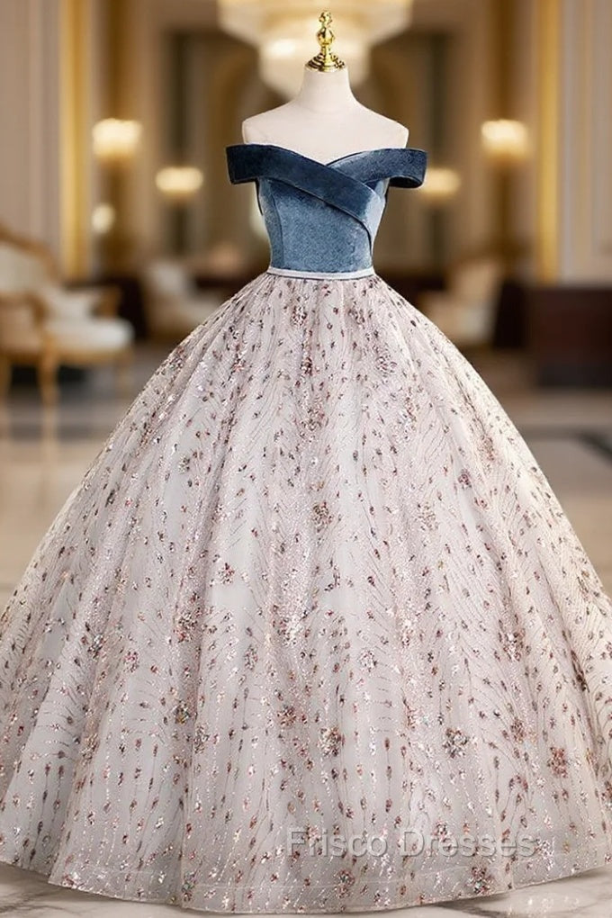 Ball Gown Tulle Velvet Sequins Off the Shoulder Quinceanera Dress Main image