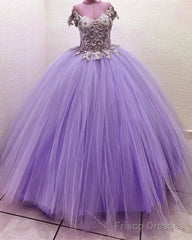 Ball Gown V Neck 3D Flowers Tulle Dresses