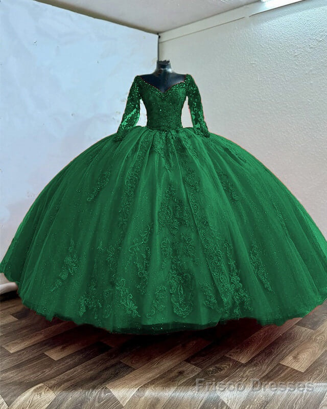 Ball Gown V-Neck Appliques Sleeved Quince Dress Main image