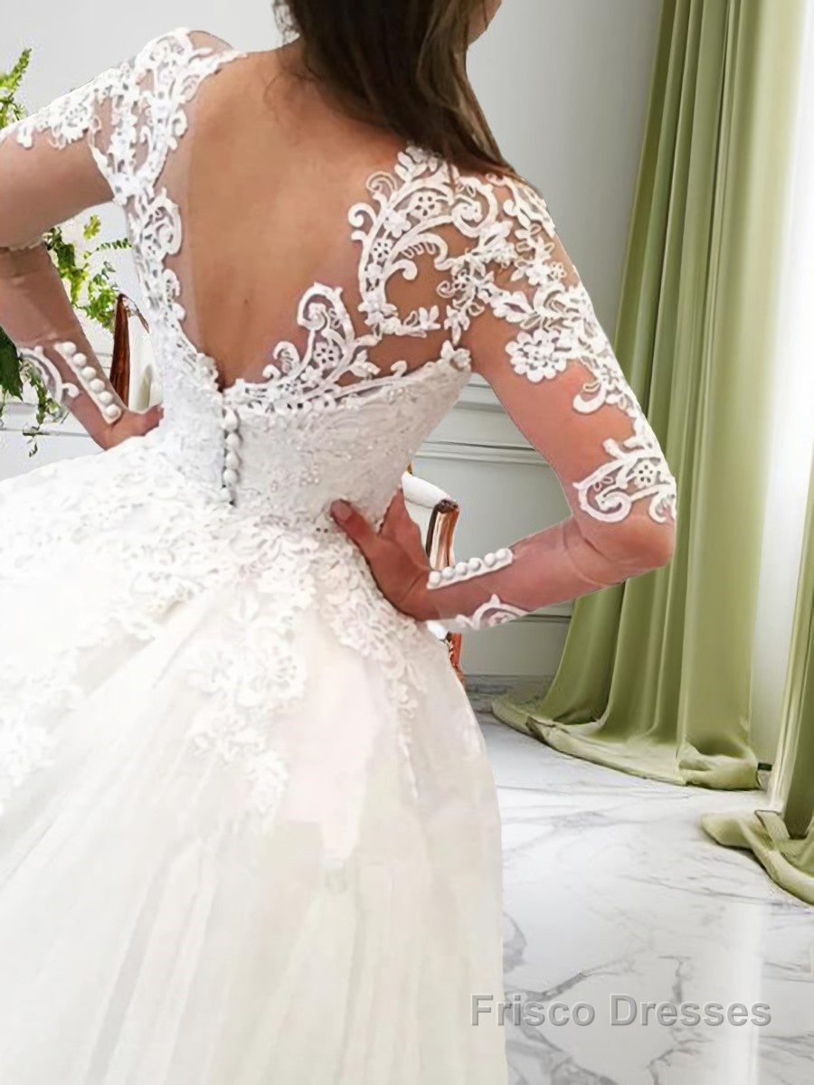 Ball Gown V-neck Cathedral Train Tulle Wedding Dresses With Appliques Lace Secondary image