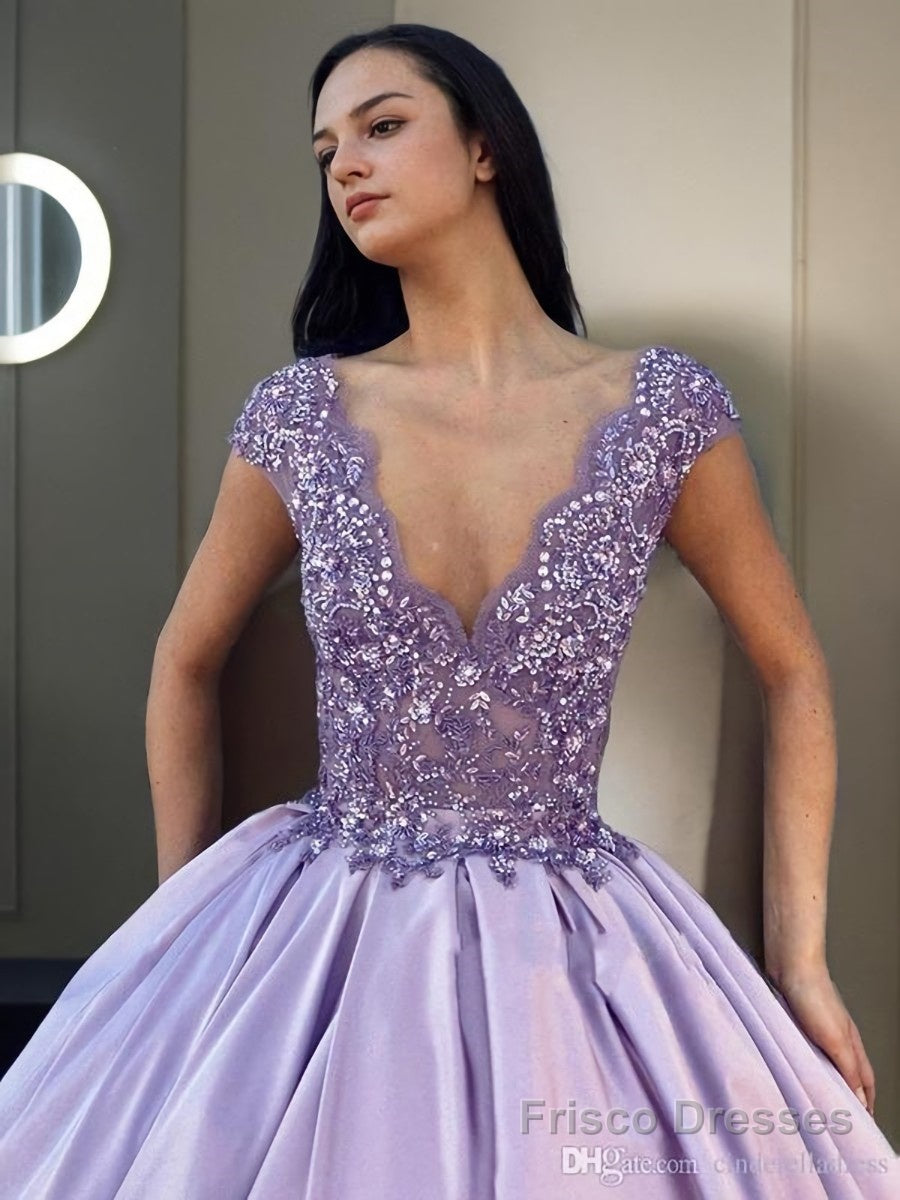 Ball Gown V-neck Floor-Length Satin Evening Dresses With Beading Secondary image