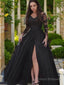 Ball Gown V-neck Floor-Length Tulle Prom Dresses With Leg Slit