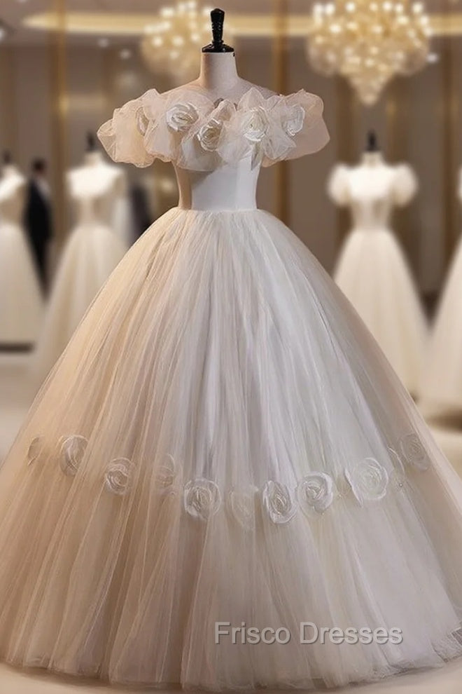 Ball Gown White Tulle 3D Flower Wedding Dress Main image