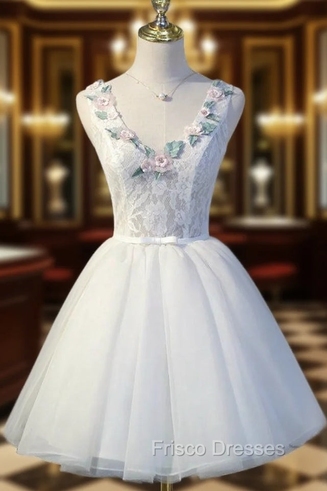 Ball Gown White Tulle Open Back homecoming Dress