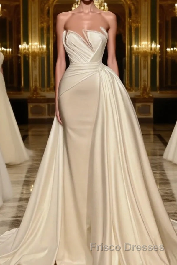 Beautiful Mermaid Wedding Gowns With Lace Long White Glitter Sleeveless Main image