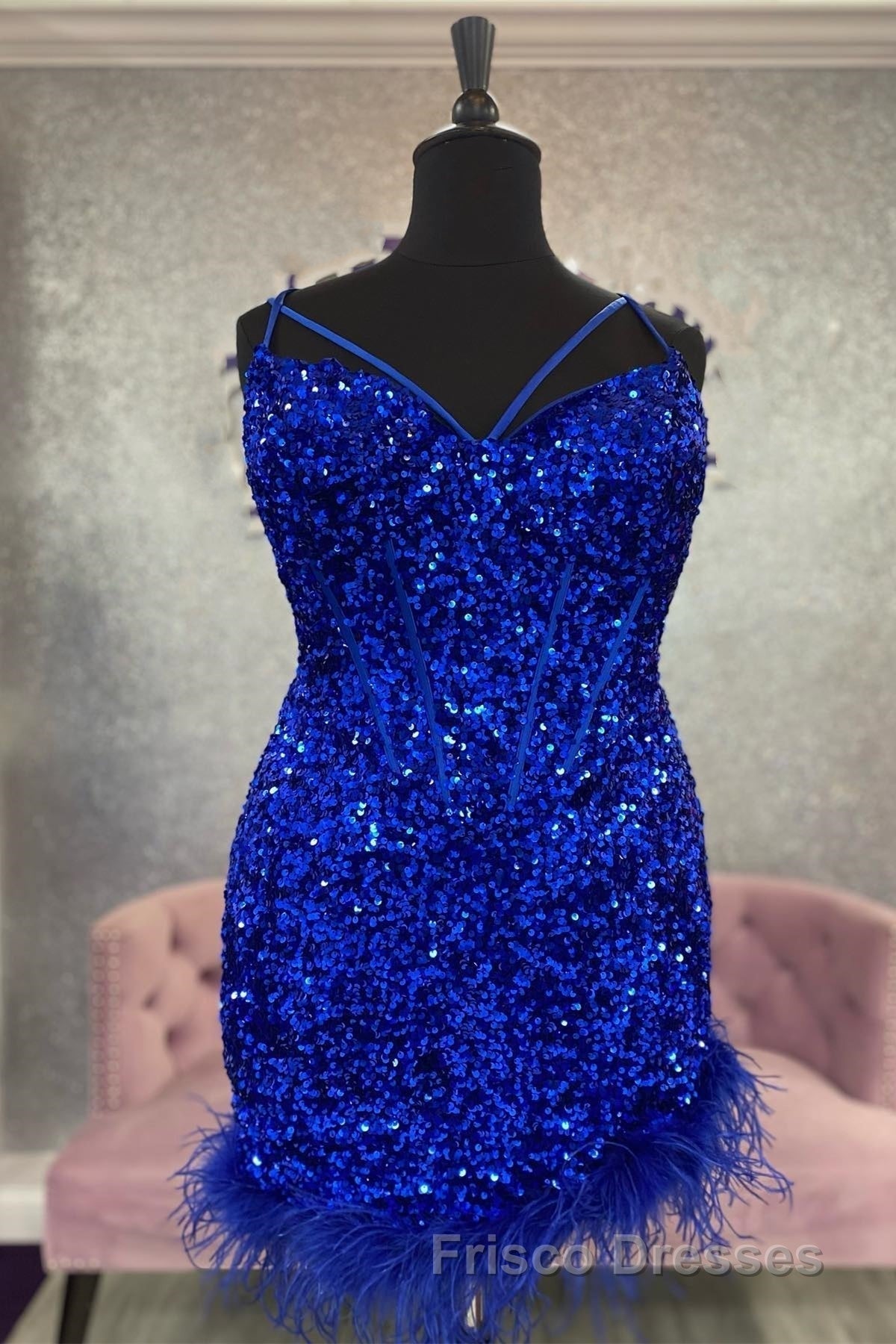 Feathers Red Sequin Straps Bodycon Short Homecoming Dress Secondary image