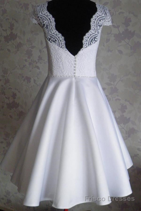 Knee-Length Cap Sleeves Open Back White Homecoming Dress