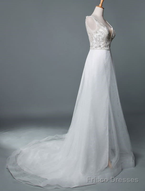 Beach Wedding Dress A Line Sleeveless V Neck High Split Floor Length Backless Sexy Bridal Gown Secondary image