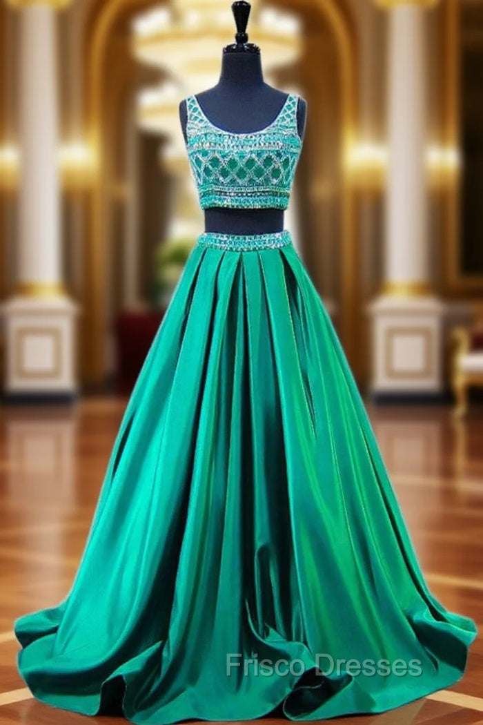 Beaded Crystals Beaded Floor Length Backless Two Piece Formal Prom Dress