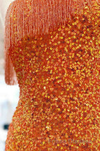 Beaded Fringe Orange Tight Short Homecoming Dress Cocktail Dress Wedding
