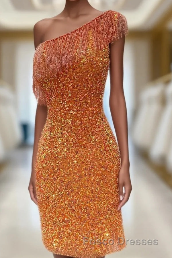 Beaded Fringe Orange Tight Short Homecoming Dress Cocktail Dress Wedding Main image