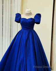 Beaded High Neck Cap Sleeve Satin Ball Gown