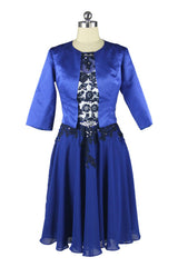 Beaded Lace Chiffon Knee Length Blue Mother Of The Bride Dresses