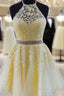 Beaded Lace Tulle A-line Halter Mini Homecoming Dress