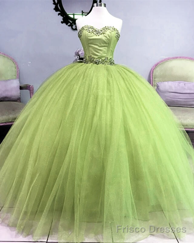 Beaded Strapless Sage Tulle Ball Gown Dress Main image
