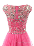 Beaded Tulle Long Party Gown, Tulle Cap Sleeves Formal Dress