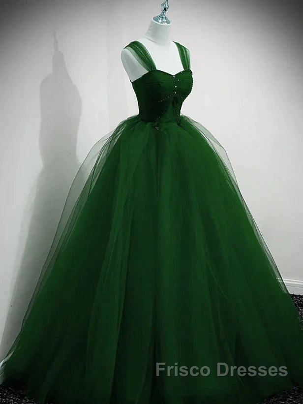Beaded Tulle Off Shoulder Long Party Dress Tulle A-Line Formal Prom Dress Ball Gown Quinceanera Dress