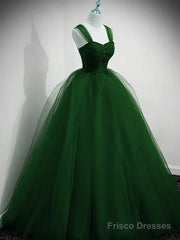Beaded Tulle Off Shoulder Long Party Dress Tulle A-Line Prom Dress Ball Gown Quinceanera Dress