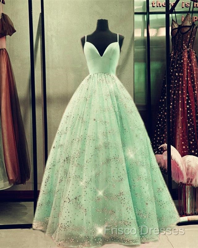 Beaded Tulle Formal Prom Dress Ball Gown Plunge Neck
