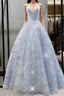Beaded Tulle Formal Prom Dress Ball Gown Plunge Neck