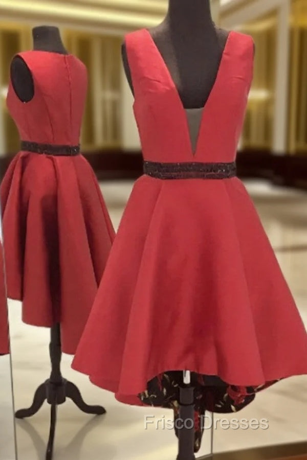 Beading Homecoming Dress Outlet A-line Sleeveless V-Neck Asymmetrical Beading Zipper Dress