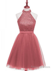 Beading Keyhole Back Homecoming Dress