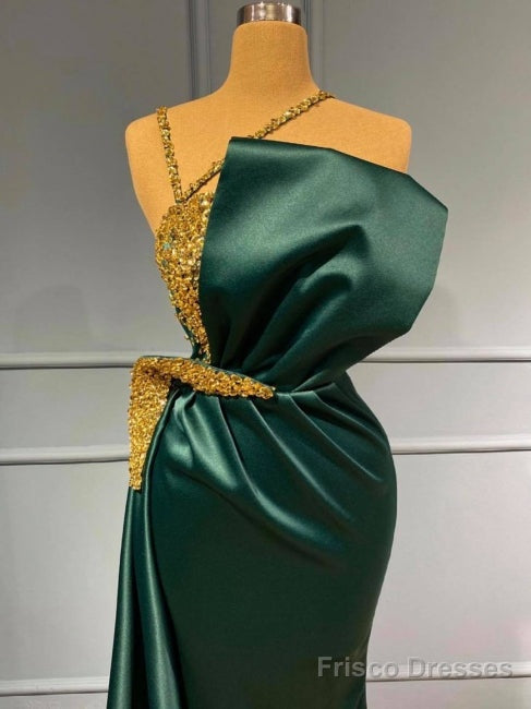 Beading Luxury Sparkle Dark Green Satin Sheath Column Prom Formal Dress Secondary image