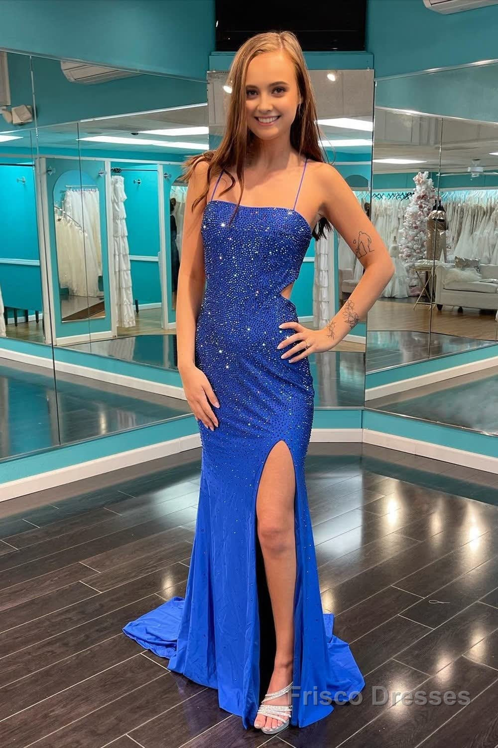 Beading Royal Blue Mermaid Prom Dress with Slit Main image