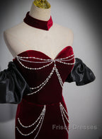 Beauiful Wine Red Off Shoulder Mermaid Long Formal Prom Dress, Wine Red Party Dress