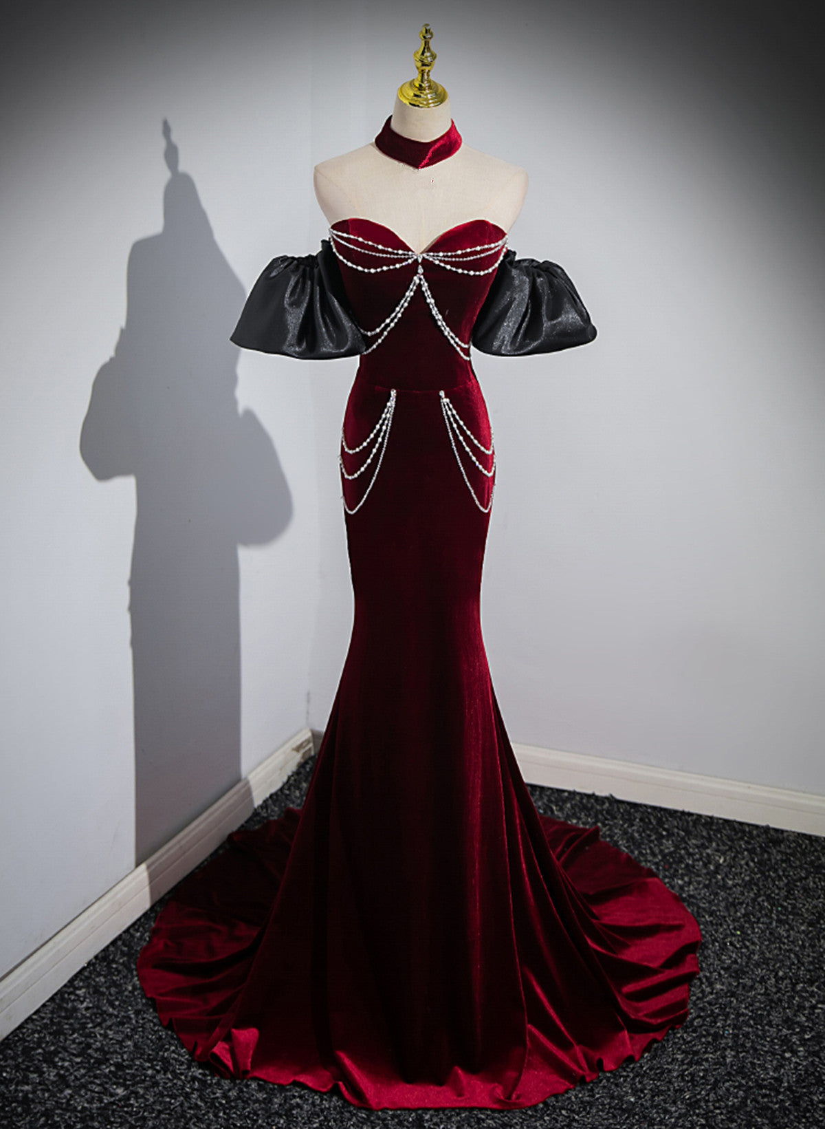 Beauiful Wine Red Off Shoulder Mermaid Long Prom Dress, Wine Red Party Dress Main image