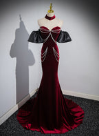 Beauiful Wine Red Off Shoulder Mermaid Long Prom Dress, Wine Red Party Dress