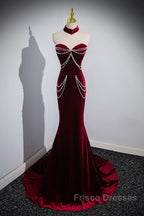 Beauiful Wine Red Off Shoulder Mermaid Long Formal Prom Dress, Wine Red Party Dress