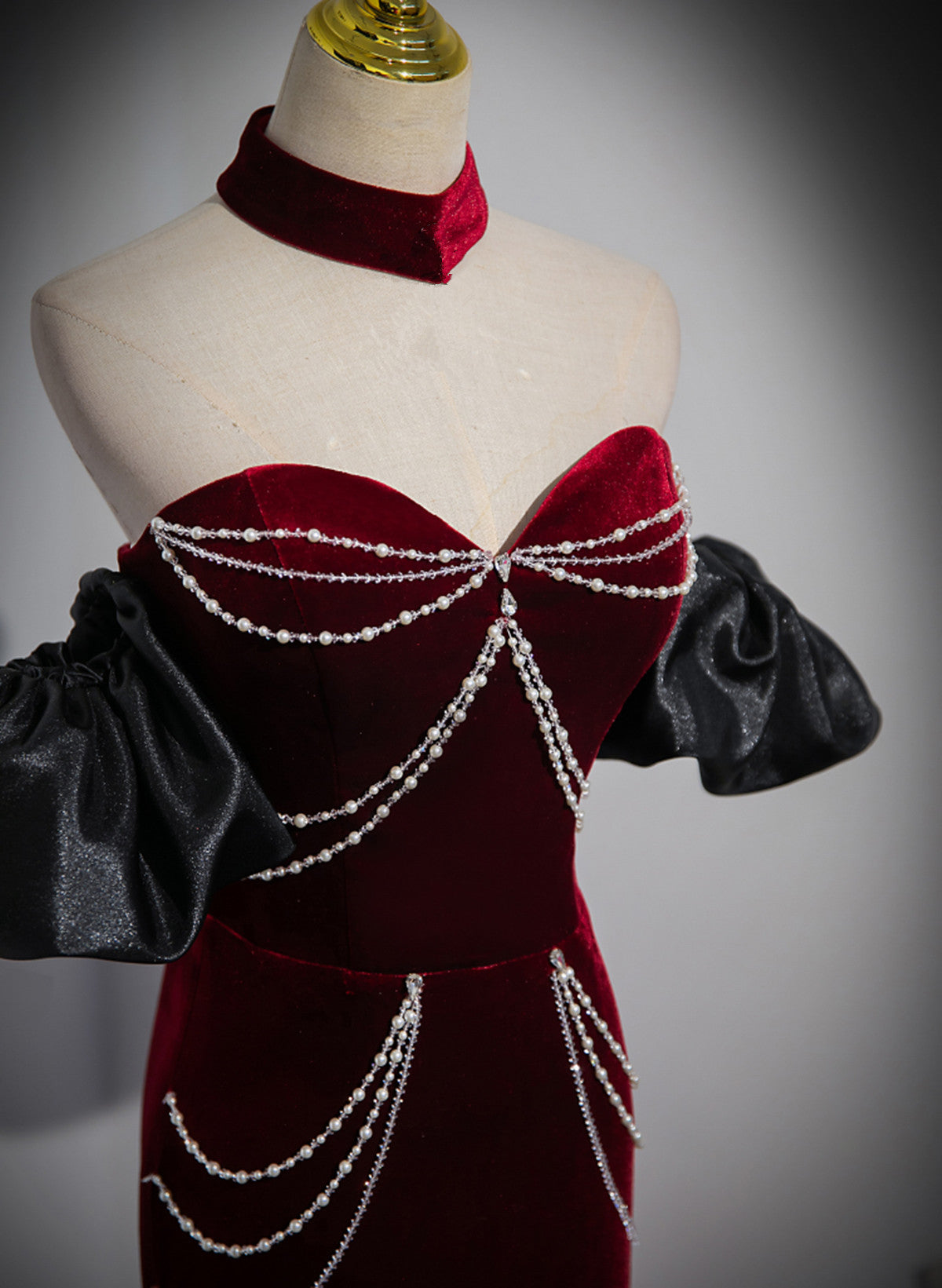 Beauiful Wine Red Off Shoulder Mermaid Long Prom Dress, Wine Red Party Dress Secondary image