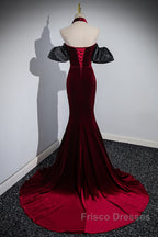Beauiful Wine Red Off Shoulder Mermaid Long Formal Prom Dress, Wine Red Party Dress